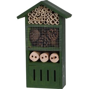 Vlinderhuis/bijenhuis/wespenhotel voor insecten - 33 cm - groen - Vlinderhuis/lieveheersbeestjehuis