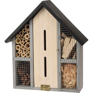 Vlinderhuis/bijenhuis/wespenhotel voor insecten - 29 cm - grijs - vlinderhuis/ lieveheersbeestjehuis