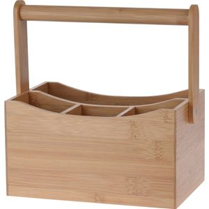 Excellent Houseware Keuken gerei rekje/aanrecht spullen organizer - 20 x 14 x 24 cm - bamboe hout - met hengsel