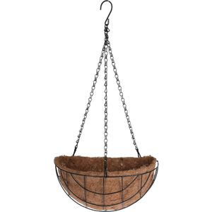 Metalen hanging basket / plantenbak halfrond zwart met ketting 26 cm - hangende bloemen