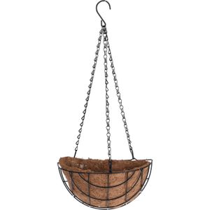 Metalen hanging basket / plantenbak halfrond zwart met ketting 31 cm - hangende bloemen