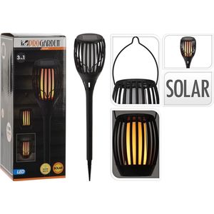 Progarden Solar Tuinlamp Fakkel Zwart - Led Vlameffect - 3-In1: Prikspot, Staand, Hangend - verlichting buiten