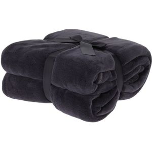H&S Fleece deken/dekentje/plaid - polyester - antraciet grijs - 180 x 230 cm