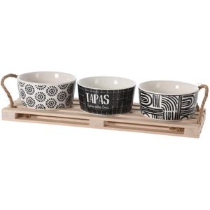 Excellent Houseware Serveerplank - hout - 23 x 9 cm - met 3x porselein saus schaaltjes