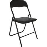 Home &amp; Styling Klapstoel met kunstleer zitting - zwart - 40 x 38 x 88 cm - metaal - Bijzet stoelen - Inklapbaar