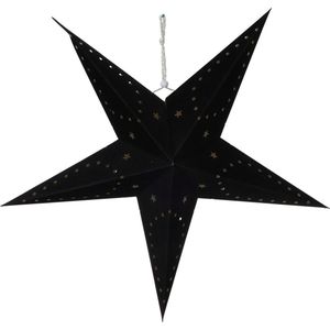 Verlichte papieren kerstster lampion zwart 45 cm op batterijen - Kerststerren met licht - Kerstdecoratie/kerstversiering