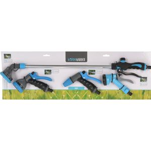 Pro Garden Tuinslang water geven sproeikoppen set - zwart/blauw - 4 soorten - kunststof