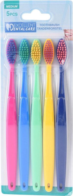Set van 5 - Gekleurde Kunststof Tandenborstels