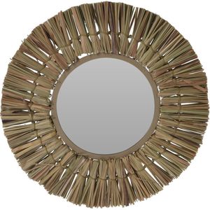 Home & Styling Wandspiegel Raffia - frame kleur naturel - Dia 30 cm - met brede lijst - gang/badkamer/slaapkamer spiegels