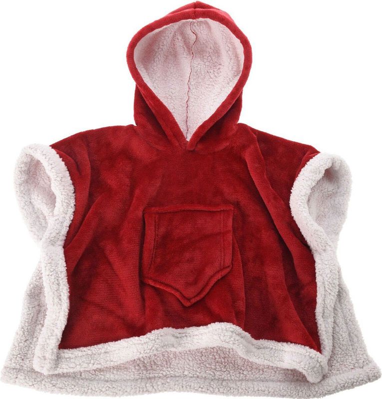 Kerstmancape - Rood - Kinderen - Warme Poncho met Teddyvoering