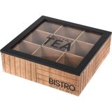 Excellent Houseware - Theekist Bistro - Bruin - 9-vaks - 24x24x7,5cm - Hout