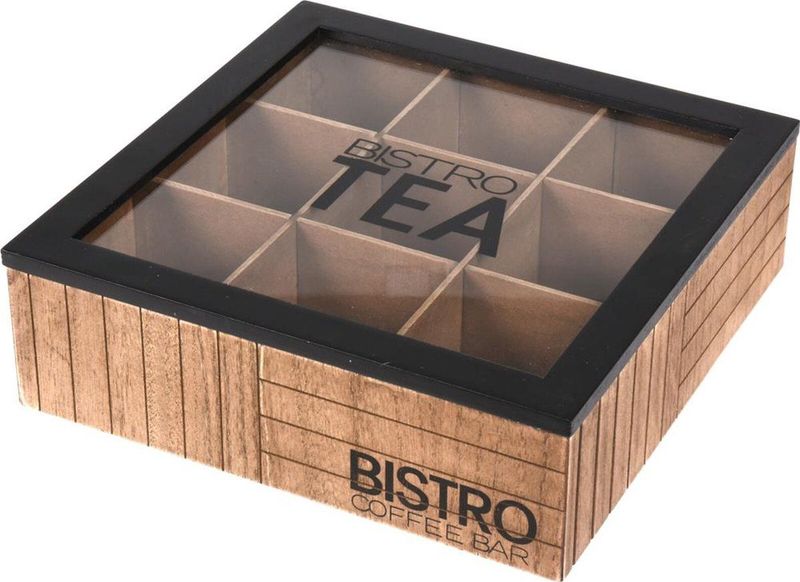 Excellent Houseware - Theekist Bistro - Bruin - 9-vaks - 24x24x7,5cm - Hout