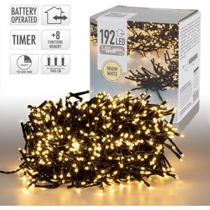 Clusterverlichting - 192 LED - Kerstverlichting - Warm wit - Batterij - Lichtfuncties - Timer - Geheugen