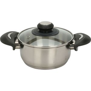 Daniks Classic Kookpan Roestvrij Staal 3L, 18 cm | Inductie Soeppanen met Glazen Deksel | Interne Maataanduiding
