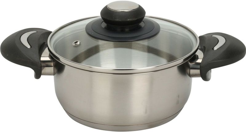 Excellent Houseware Kookpan met deksel - RVS/glas - 1.4L - D16 x H7.5 cm - alle warmtebronnen