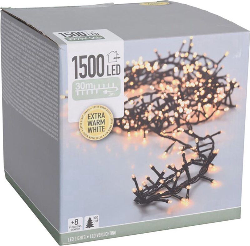 Microcluster Kerstverlichting- 1500 led - 30m - extra warm wit -Timer - Lichtfuncties-Geheugen -Buiten