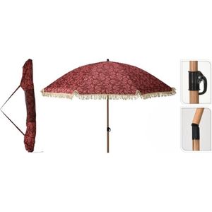 Ambiance Parasol bladeren print rood Ø200 cm