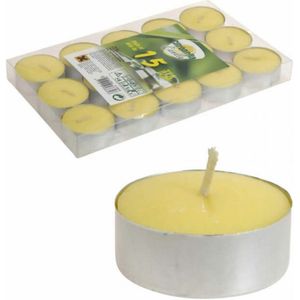 Citronella geurkaars theelichten - 15x - waxinelichtjes - 4 branduren