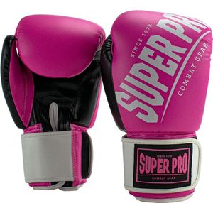 Super Pro Kickbokshandschoenen Rebel Zwart - Roze - Wit - 14 oz.