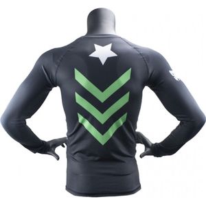 Super Pro Combat Gear - Rashguard LongSleeve No Mercy - Zwart/Groen/Zilver