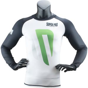 Super Pro Rashguard Lange Mouw-No Mercy-Zwart met groen - S