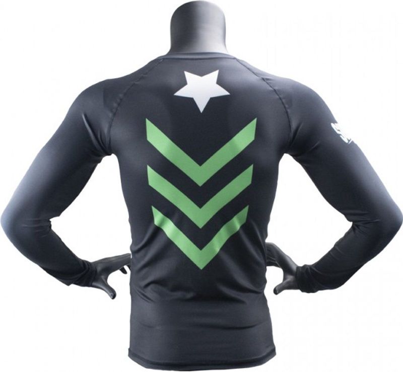 Super Pro Combat Gear - Rashguard LongSleeve No Mercy - Zwart/Groen/Zilver