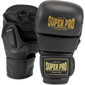 Super Pro Combat Gear MMA Shooter Handschoenen Leder Zwart/Goud