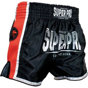 Super Pro - Stripes - Kickboksbroekje - Zwart/Rood/Wit - Satijn Polyester