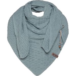 Knit Factory Jaida Gebreide Omslagdoek - Driehoek Sjaal Dames - Dames sjaal - Wintersjaal - Stola - Wollen sjaal - Groene sjaal - Stone green - 190x85 cm - Inclusief siersluiting