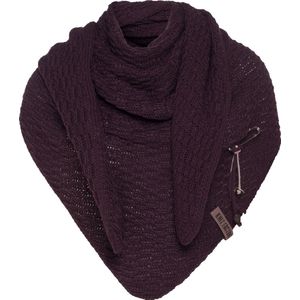 Knit Factory Jaida Gebreide Omslagdoek - Driehoek Sjaal Dames - Dames sjaal - Wintersjaal - Stola - Wollen sjaal - Paarse sjaal - Aubergine - 190x85 cm - Inclusief siersluiting