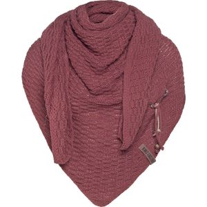 Knit Factory Jaida Gebreide Omslagdoek - Driehoek Sjaal Dames - Dames sjaal - Wintersjaal - Stola - Wollen sjaal - Rode sjaal - Stone Red - 190x85 cm - Inclusief siersluiting