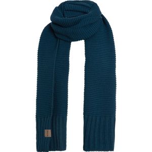 Knit Factory Jamie Gebreide Sjaal Dames & Heren - Herfst- & Wintersjaal - Langwerpige sjaal - Wollen sjaal - Heren sjaal - Dames sjaal - Unisex - Petrol - Donkerblauw 200x45 cm