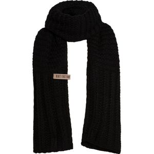 Knit Factory Alex Gebreide Sjaal Dames & Heren - Warme Wintersjaal - Grof gebreid - Langwerpige sjaal - Wollen sjaal - Heren sjaal - Dames sjaal - Unisex - Zwart - 200x45 cm