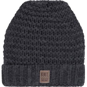 Knit Factory Alex Gebreide Muts Heren & Dames - Beanie hat - Antraciet - Grofgebreid - Warme donkergrijze Wintermuts - Unisex - One Size
