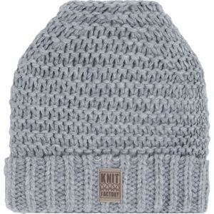 Knit Factory Alex Gebreide Muts Heren & Dames - Beanie hat - Licht Grijs - Grofgebreid - Warme lichtgrijze Wintermuts - Unisex - One Size
