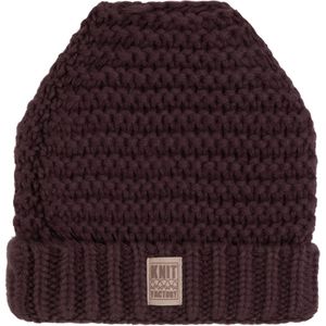Knit Factory Alex Gebreide Muts Heren & Dames - Beanie hat - Aubergine - Grofgebreid - Warme paarse Wintermuts - Unisex - One Size