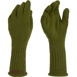 Knit Factory Lana Gebreide Dames Handschoenen - Gebreide winter handschoenen - Groene handschoenen - Polswarmers - Mosgroen - One Size