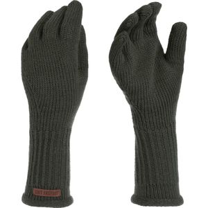 Knit Factory Lana Gebreide Dames Handschoenen - Gebreide winter handschoenen - Groene handschoenen - Polswarmers - Khaki - One Size