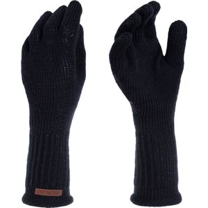 Knit Factory Lana Gebreide Dames Handschoenen - Gebreide winter handschoenen - Donkerblauwe handschoenen - Polswarmers - Navy - One Size
