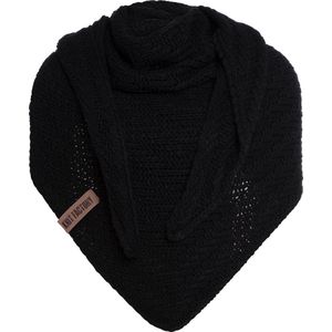 Knit Factory Sally Gebreide Omslagdoek - Driehoek Sjaal Dames - Dames sjaal - Wintersjaal - Stola - Wollen sjaal - Zwart - 220x85 cm - Grof gebreid