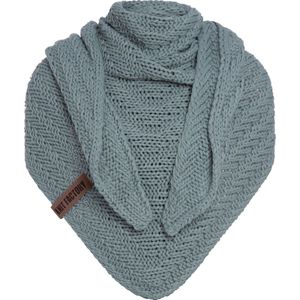 Knit Factory Sally Gebreide Omslagdoek - Driehoek Sjaal Dames - Dames sjaal - Wintersjaal - Stola - Wollen sjaal - Groene sjaal - Stone Green - 220x85 cm - Grof gebreid