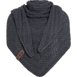 Knit Factory Sally Gebreide Omslagdoek - Driehoek Sjaal Dames - Dames sjaal - Wintersjaal - Stola - Wollen sjaal - Donkergrijze sjaal - Antraciet - 220x85 cm - Grof gebreid