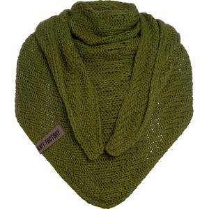 Knit Factory Sally Gebreide Omslagdoek - Driehoek Sjaal Dames - Dames sjaal - Wintersjaal - Stola - Wollen sjaal - Groene sjaal - Mosgroen - 220x85 cm - Grof gebreid