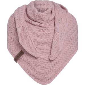 Knit Factory Sally Gebreide Omslagdoek - Driehoek Sjaal Dames - Dames sjaal - Wintersjaal - Stola - Wollen sjaal - Roze - 220x85 cm - Grof gebreid
