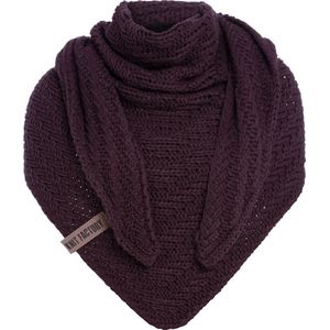 Knit Factory Sally Gebreide Omslagdoek - Driehoek Sjaal Dames - Dames sjaal - Wintersjaal - Stola - Wollen sjaal - Paarse sjaal - Aubergine - 220x85 cm - Grof gebreid