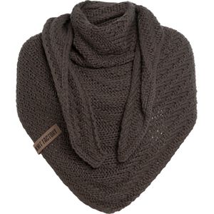 Knit Factory Sally Gebreide Omslagdoek - Driehoek Sjaal Dames - Dames sjaal - Wintersjaal - Stola - Wollen sjaal - Bruine sjaal - Taupe - 220x85 cm - Grof gebreid
