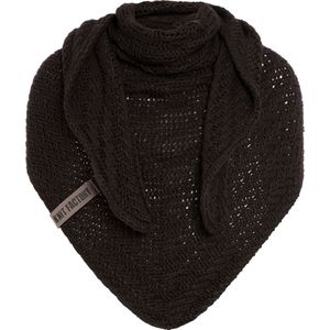Knit Factory Sally Gebreide Omslagdoek - Driehoek Sjaal Dames - Dames sjaal - Wintersjaal - Stola - Wollen sjaal - Bruine sjaal - Donkerbruin - 220x85 cm - Grof gebreid