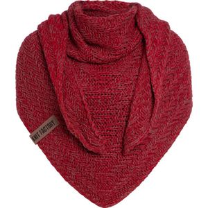 Knit Factory Sally Gebreide Omslagdoek - Driehoek Sjaal Dames - Dames sjaal - Wintersjaal - Stola - Wollen sjaal - Rood gemêleerde sjaal - Bordeaux/Stone Red - 220x85 cm - Grof gebreid
