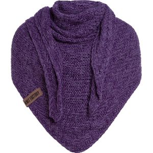 Knit Factory Sally Gebreide Omslagdoek - Driehoek Sjaal Dames - Dames sjaal - Wintersjaal - Stola - Wollen sjaal - Paars gemêleerde sjaal - Purple/Violet - 220x85 cm - Grof gebreid