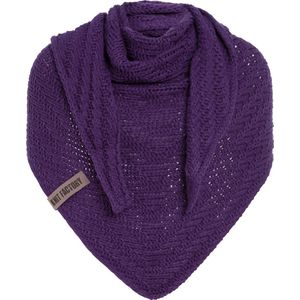 Knit Factory Sally Gebreide Omslagdoek - Driehoek Sjaal Dames - Dames sjaal - Wintersjaal - Stola - Wollen sjaal - Paarse sjaal - Purple - 220x85 cm - Grof gebreid